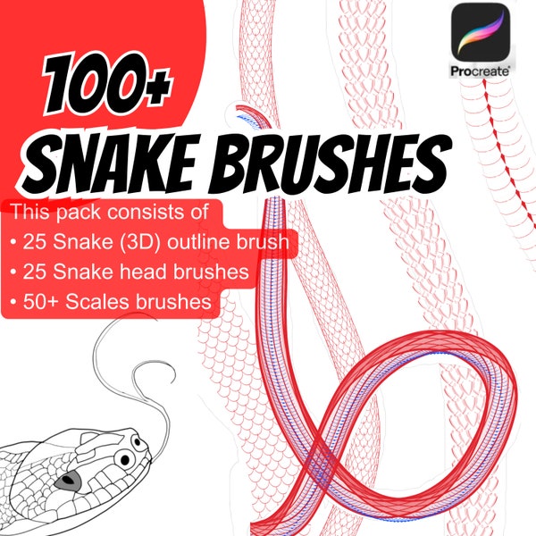 100 Procreate Snake Brush & Snake Builder Kit- (Snake Outline brush, 3D Snake Body Brush , Snake Head Stamp, Snake Scales,Snake belly Brush)