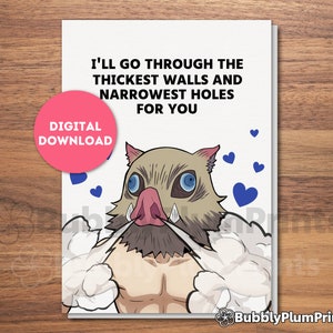 Biglietto d'auguri di San Valentino anime divertente STAMPABILE, muri spessi e buchi stretti, regalo per lui/lei e famiglia, download immediato, 5x7