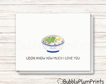 UDON know how much I love you, Asian noodles Greeting Card, Funny Minimalist Valentine's Card, Punny Greeting Card, Foodie Card, Happy Card