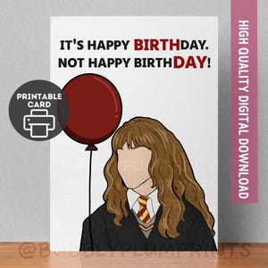 PRINTABLE Funny Happy Birthday Wizard Greeting Card | Student Witch Potterhead Humor Card | Nerdy Gift for Him Her | Instant Download 5x7