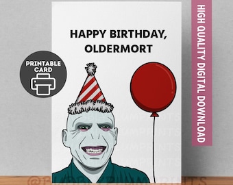 PRINTABLE Funny Happy Birthday Wizard Greeting Card | Voldemort Potterhead Humor Card | Book Nerd Gift for Him Her | Instant Download 5x7