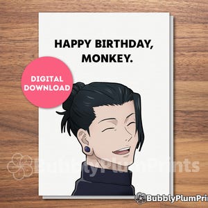Lustige Anime alles Gute zum Geburtstag Geburtstagskarte, Affe Geto Karte, Geschenk für Sie/Ihn und Familie, Sofort Download, 5x7