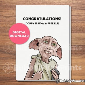 DRUCKBARE Dobby die Elf Glückwunschkarte, Diener hält eine Socke, Potterhead Karte, Geschenk für ihn/sie, Sofort Download, 13x18