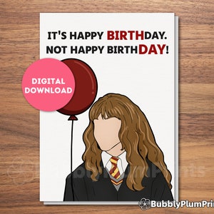 Cartão de felicitações engraçado para impressão de feliz aniversário de bruxo, bruxa estudante, Potterhead, cartão de aniversário humorístico, presente para ele/ela, download instantâneo, 5x7