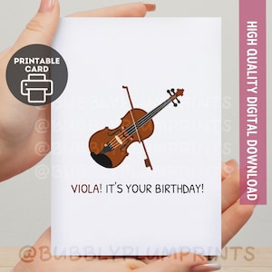 DRUCKBARE Lustige minimalistische alles Gute zum Geburtstag Grußkarte | Kawaii Viola Geigeninstrument | Geschenk für Ihn Ihre Familie | Sofortiger Download 13 x 18