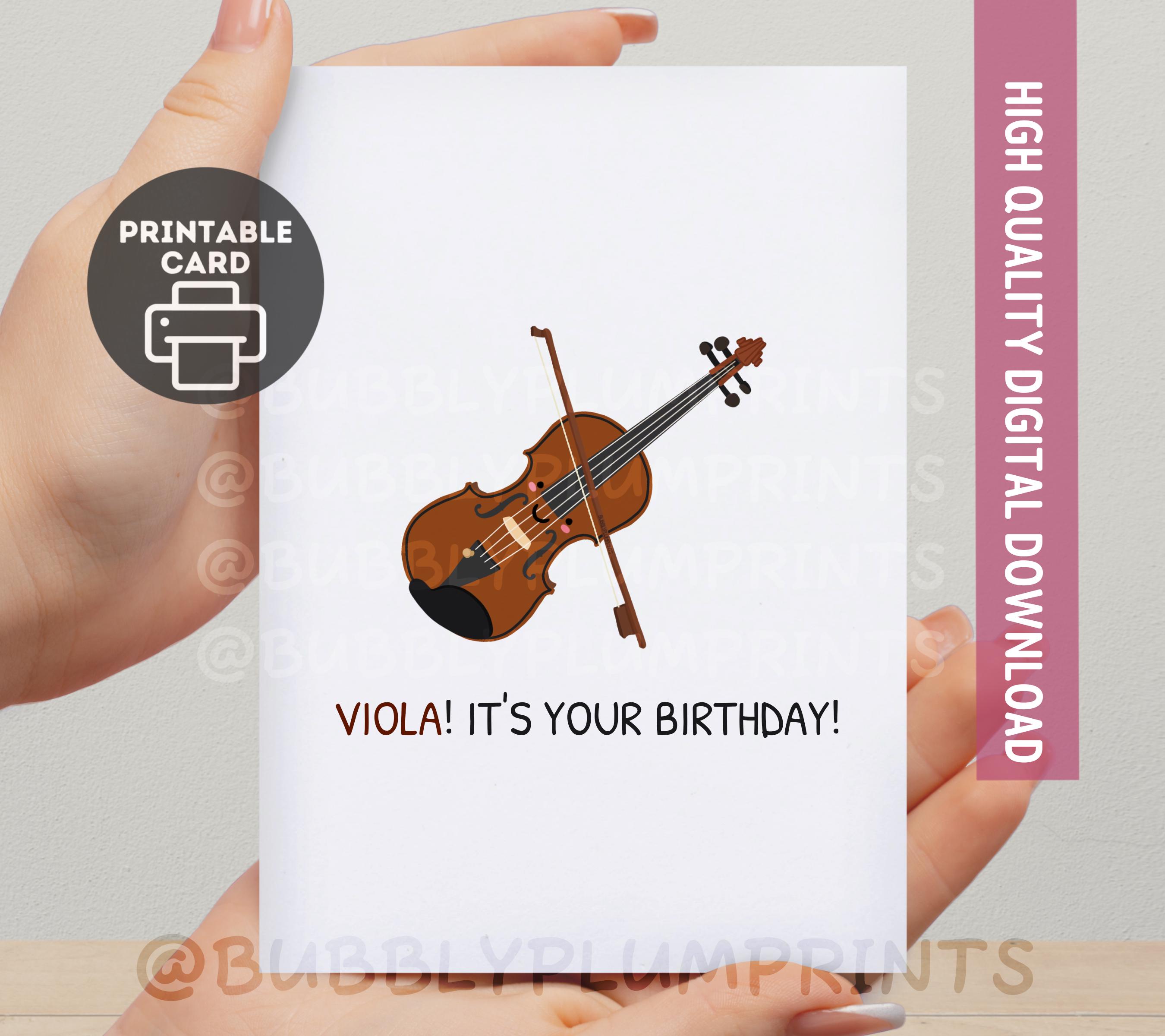 PRINTABLE Funny Minimalist Happy Birthday Greeting Card | Kawaii Viola Violin Instrument | Gift for Him Her Family | Instant Download 5x7