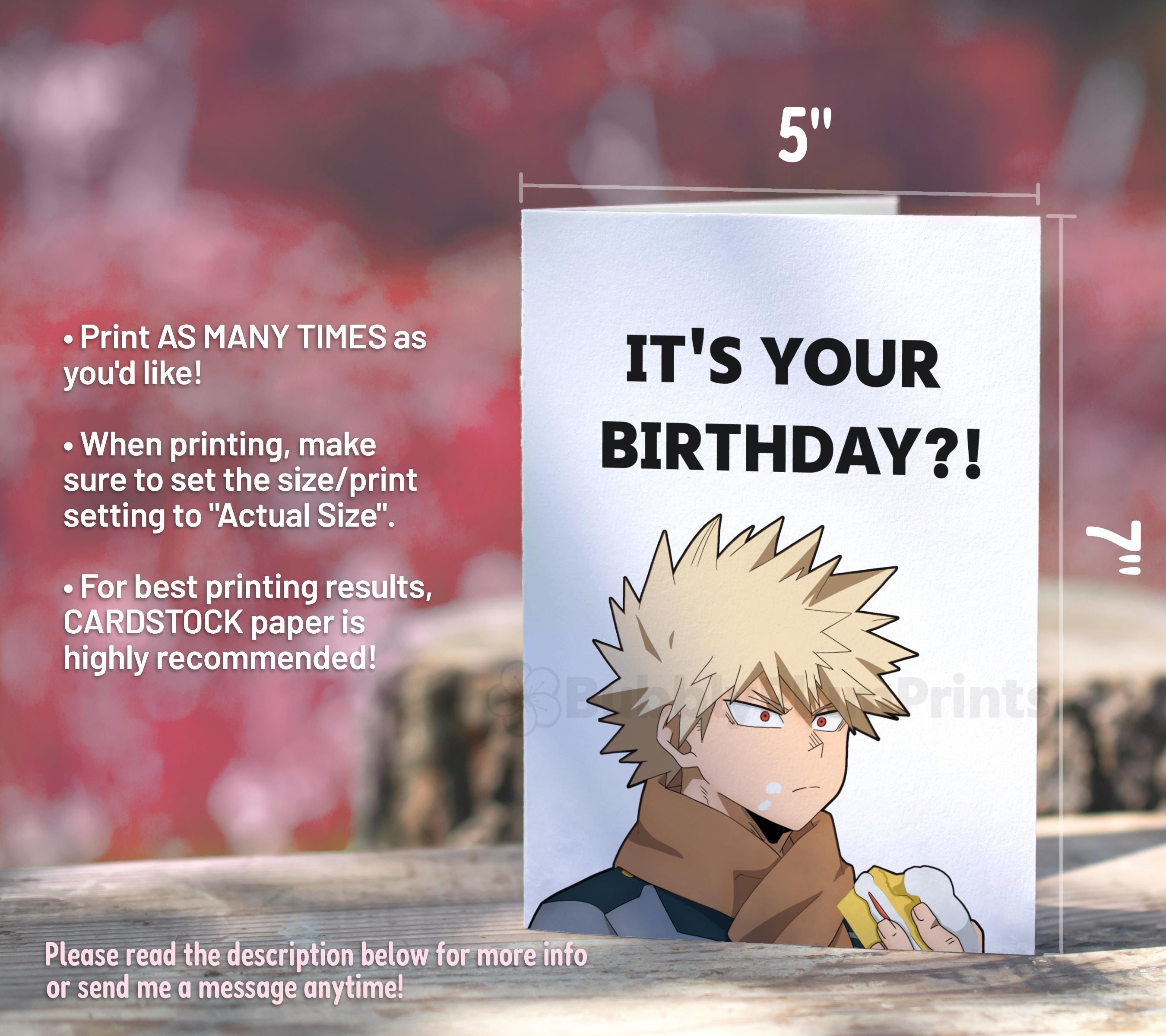 PRINTABLE Funny Anime Happy Birthday Greeting Card | Hero Bakugo Humor ...