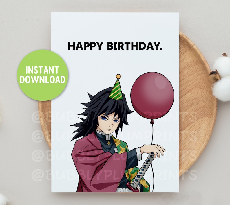 PRINTABLE Cute Anime Happy Birthday Greeting Card | Loner Giyuu Water ...