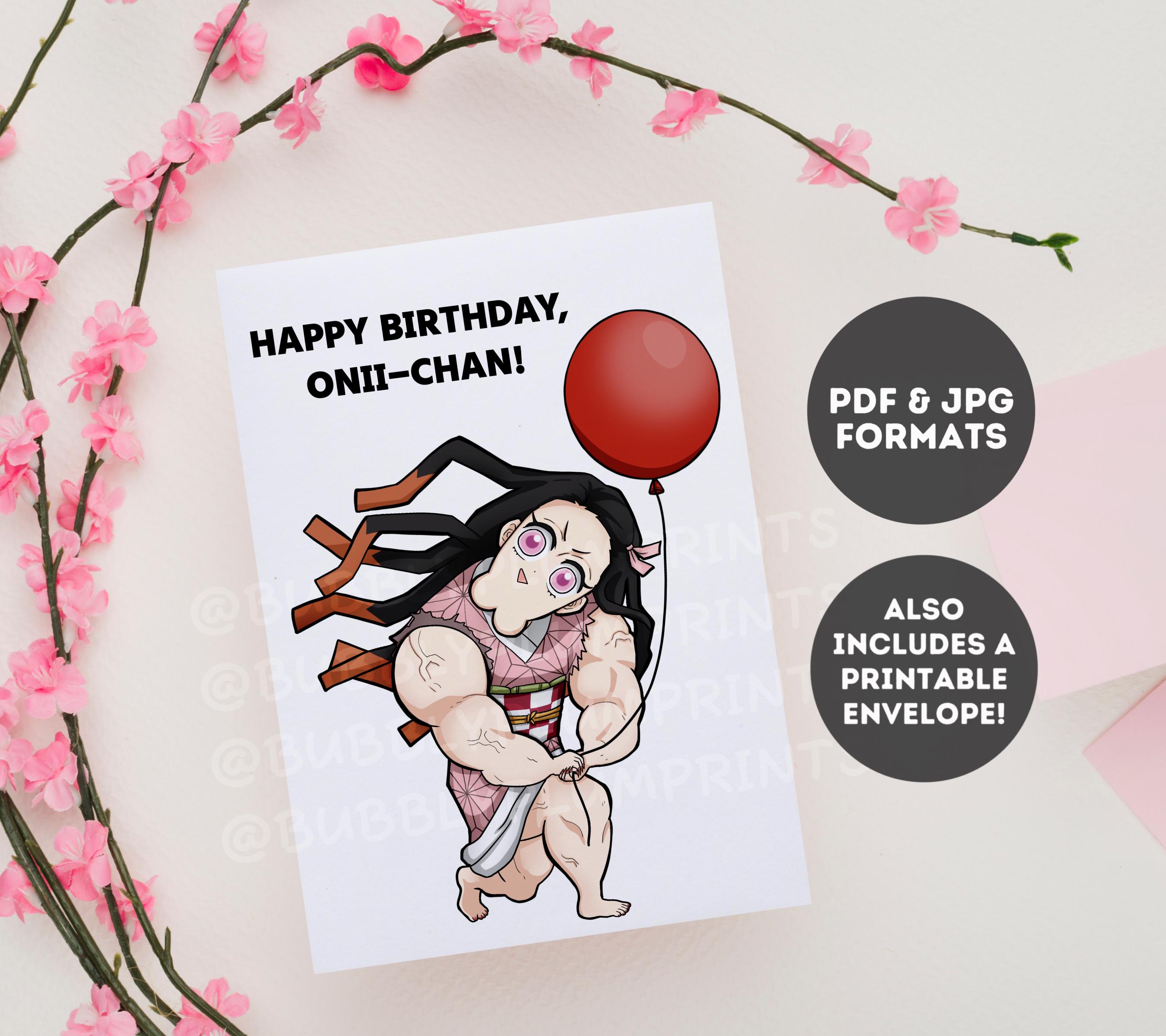 PRINTABLE Funny Anime Happy Birthday Greeting Card | Buff Demon Nezuko ...