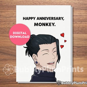 DO DRUKU Zabawna kartka z życzeniami na rocznicę z anime, karta Monkey Geto, prezent dla niego/niej i rodziny, natychmiastowe pobranie, 5x7