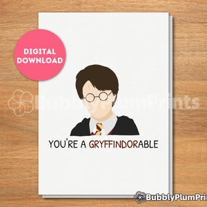 Biglietto d'auguri minimalista Wizard Harry STAMPABILE, Confessione d'amore, Gryffin Brave, regalo per lui/lei e famiglia, download immediato, 5x7