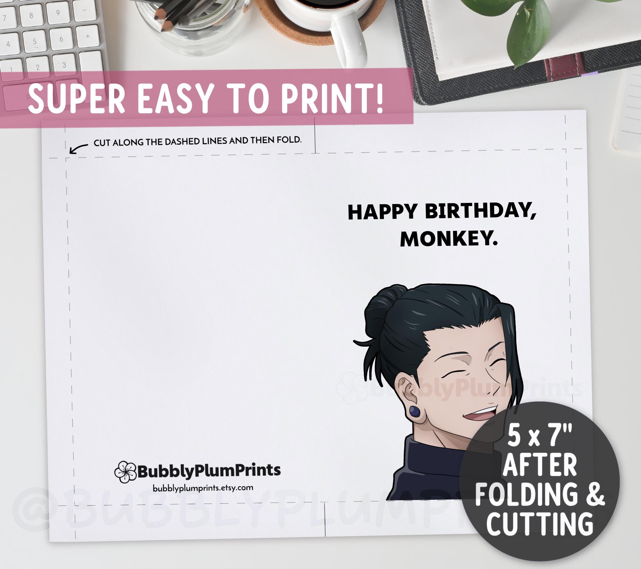 PRINTABLE Funny Happy Birthday Anime Greeting Card | Monkey Geto ...