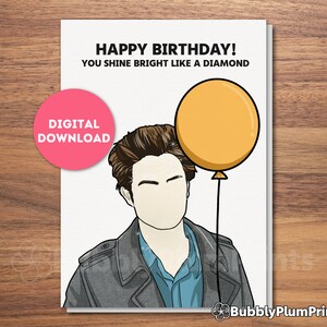 AFDRUKBARE grappige gelukkige verjaardag vampier wenskaart, Edward in Twilight Card, humor verjaardagskaart, cadeau voor hem/haar, Instant Download, 5 x 7