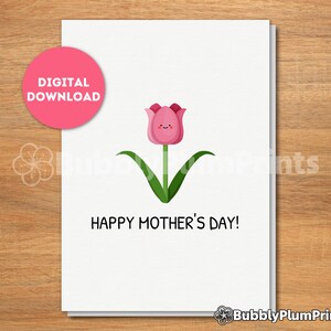 Biglietto d'auguri minimalista con fiore di tulipano STAMPABILE, fresco e felice amore per la festa della mamma, regalo per lui/lei e famiglia, download immediato, 5x7