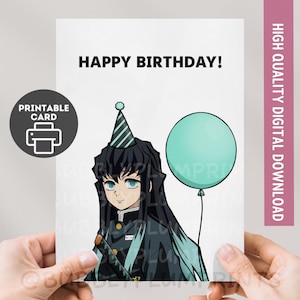 PRINTABLE Happy Birthday Slayer Anime Greeting Card | Muichiro Mist Hashira Card | Otaku Gift for Him Her Family | Instant Download 5x7
