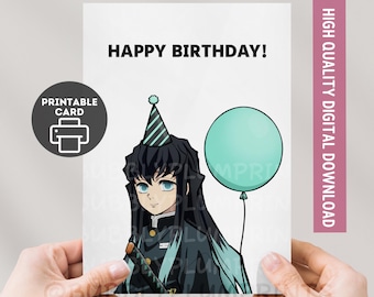 PRINTABLE Happy Birthday Slayer Anime Greeting Card | Muichiro Mist Hashira Card | Otaku Gift for Him Her Family | Instant Download 5x7