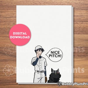Stampabile "Bel lancio!", Divertente biglietto d'auguri vuoto con tema anime, Megumi e la stregoneria del cane, Regalo per lui/lei e la famiglia, Download immediato, 5x7