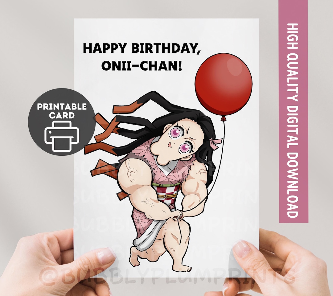 PRINTABLE Funny Anime Happy Birthday Greeting Card | Buff Demon Nezuko ...