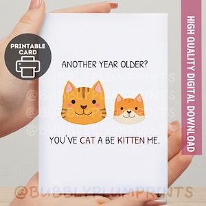 Carte de voeux de joyeux anniversaire minimaliste drôle à imprimer | Chat et chaton kawaii | Un cadeau ringard pour lui et sa famille | Téléchargement instantané 5 x 7