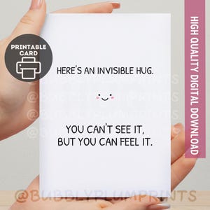 PRINTABLE Invisible Hug Minimalist Greeting Card | Funny Cute I Miss You Card | Kawaii Nerdy Gift for Him Her Family | Instant Download 5x7