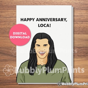 Tarjeta de felicitación de aniversario divertida e imprimible de Loca, tarjeta de Wolf Guy en Twilight, tarjeta de cumpleaños humorística, regalo para él/ella, descarga instantánea, 5x7