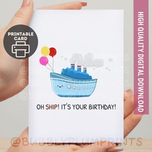 PRINTABLE Funny Happy Birthday Minimalist Greeting Card | Kawaii Cruise Ship Art | Nerdy Gift for Him Her Family | Instant Download 5x7