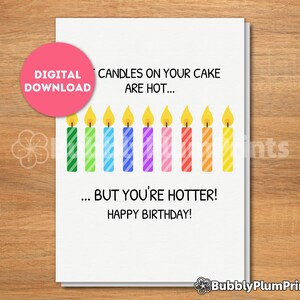Tarjeta de felicitación de cumpleaños minimalista para imprimir, velas calientes divertidas, regalo para él/ella y su familia, descarga instantánea, 5x7