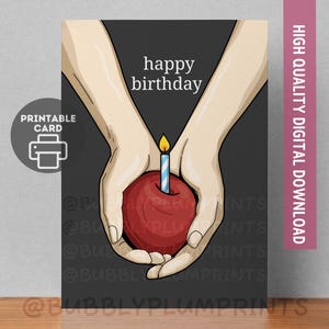 PRINTABLE Twilight Cover Happy Birthday Greeting Card | Apple on Hand Book | Humor Birthday Note | Gift for Him Her | Instant Download 5x7