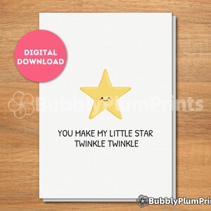 AFDRUKBARE Star Twinkle minimalistische wenskaart, grappige bekentenis liefde, cadeau voor hem/haar en familie, Instant Download, 5 x 7