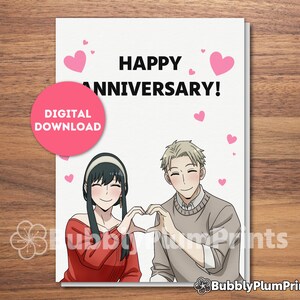 DO DRUKU Kartka z życzeniami na rocznicę, Rodzinny humor anime, Szpieg i zabójca, Prezent dla niego/niej, Karta Kawaii, Natychmiastowe pobranie, 5x7
