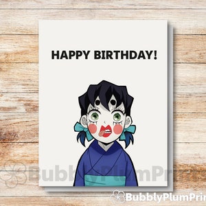 Cartão de feliz aniversário, Garotas maquiadoras engraçadas, Cartão de felicitações de anime exclusivo e legal, Presente para ele/ela, Ideia de presente nerd otaku, Inoko Sumiko Zenko Slayer