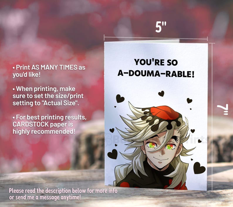 Rable Character PRINTABLE Funny Anime Valentine's Greeting Card | Admirable Douma Demon ...