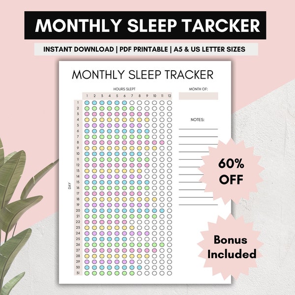 Monthly Sleep Log Printable, Monthly Sleep tracker to track sleep habits and sleep quality, A5 sleep journal page, Sleep diary