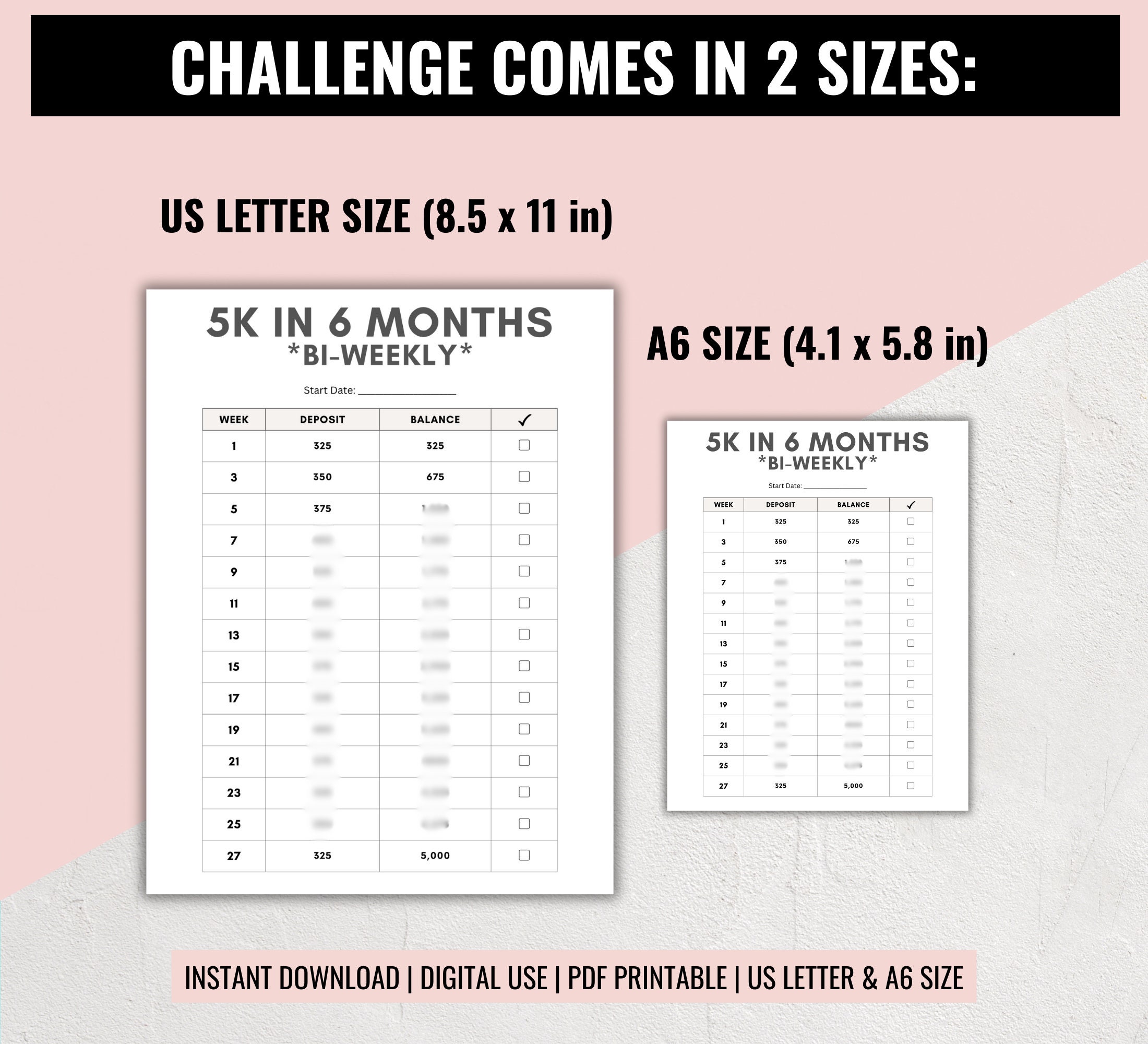 5K Bi-weekly Savings Challenge, Save 5000 in 6 Months Biweekly ...