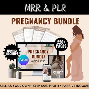 MRR Schwangerschaft Canva Vorlagen Bundle mit Master Resell Rechte, bearbeitbares Schwangerschafts Bündel, Schwangerschaft Checklisten, Planer, Anleitungen, PLR Produkt