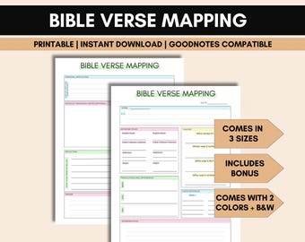 Verse Mapping Bible Study Template: Printable Worksheet, Journal Prompts (Digital Download)