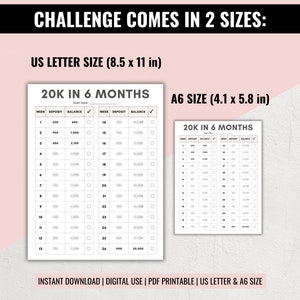 20000 Savings Challenge 20k in 6 Months Challenge Savings Tracker 26 ...
