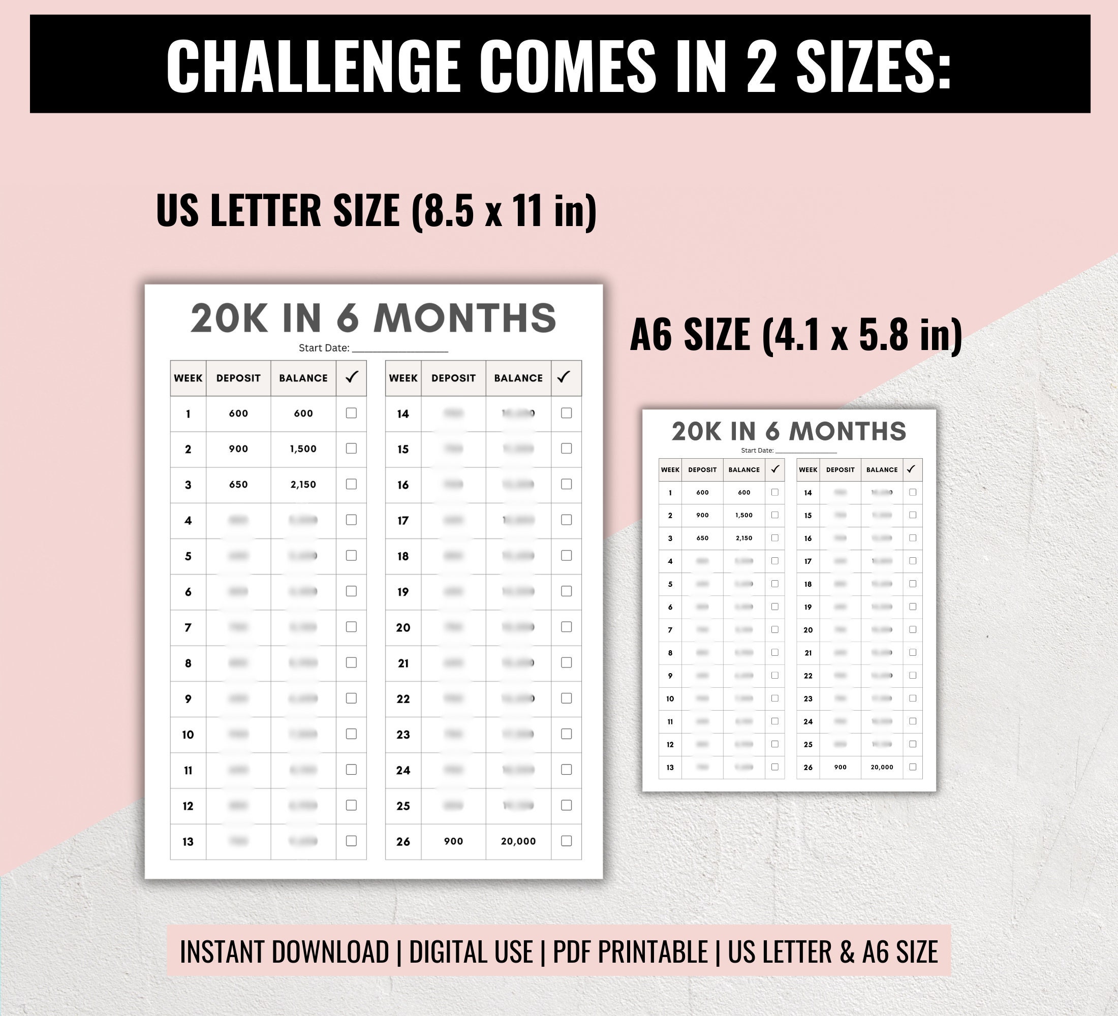 20000 Savings Challenge 20k in 6 Months Challenge Savings Tracker 26 ...