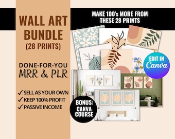 Abstract Wall Art Prints Bundle: Boho Minimalist Canva Templates (MRR)