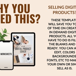 Op de afbeelding: Een sjabloon voor een digitale productcover met de tekst "Your Digital Product Cover" op een tabletscherm. De sjabloon is aanpasbaar met kleuren, achtergronden en lettertypen. De tekst "WHY YOU NEED THIS?" staat bovenaan de afbeelding.