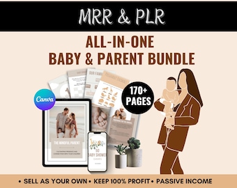 Peut inclure: Un lot de produits numériques pour les parents et les bébés, comprenant plus de 170 pages de contenu imprimable. Le lot comprend un téléchargement numérique d'un livre intitulé "The Mindful Parent", un téléchargement numérique d'un livre intitulé "50 Baby Shower Games", et un téléchargement numérique d'un livre intitulé "Our Family". Le lot est annoncé comme "MRR & PLR", qui signifie "Master Resale Rights" et "Private Label Rights".