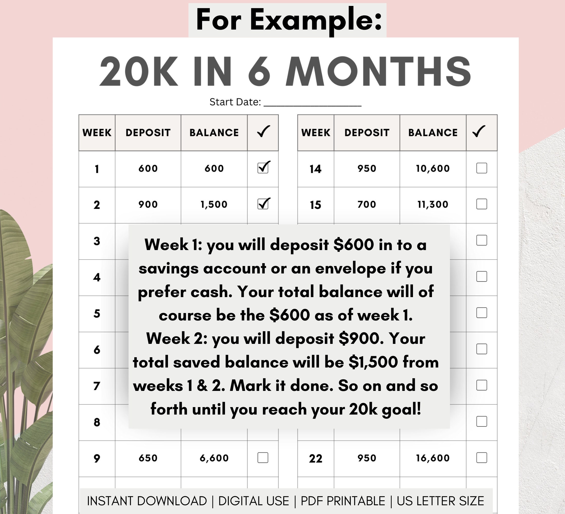 20000 Savings Challenge 20k in 6 Months Challenge Savings Tracker 26 ...