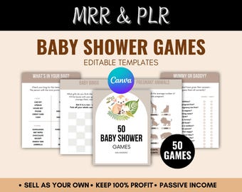 50 Baby Shower Games Bundle With Master Resell Rights, MRR Baby Shower Games, Editable Baby Games, Printable Baby Shower Game Templates, PLR
