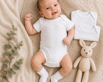 3 Pack Baby Bodysuit Set | White Infant  | Newborn, 0-3 Months, 3-6 Months Baby Shower Gift | Unisex Baby Clothes, Short Sleeved Baby Vest