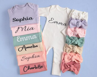 Personalized Baby Girl Coming Home Outfit: Soft Cotton Romper with Bow