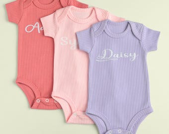 Personalized Baby Girl Bodysuit Set, Floral Cotton, Custom Name