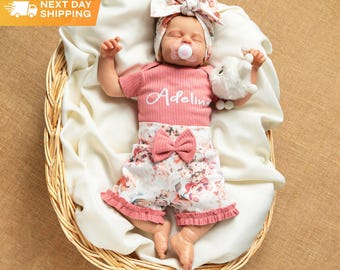 Personalized Baby Girl Coming Home Outfit: Floral Ruffle Shorts Set