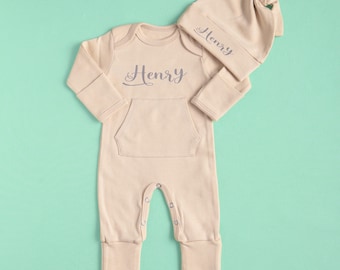 Homeward Bound Outfit, Baby Shower, Newborn Gift, Baby Boy Romper Hat Set, Personalized Romper