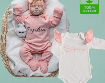 Personalized Baby Girl Outfit: Cotton Romper & Bodysuit Set
