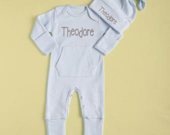 Personalized Name Romper Hat Set, Newborn Baby Boy, Homewear, Gift Romper